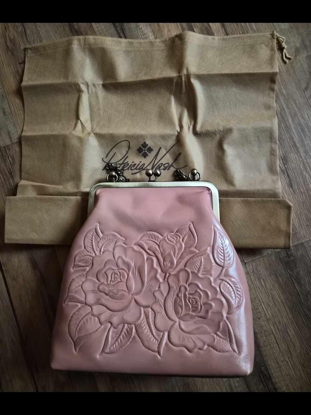 Patricia Nash Rose-Embossed Pink Frame Shoulder Bag